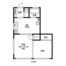 JR青梅線 青梅駅 徒歩22分の賃貸アパート 1階2DKの間取り
