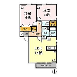JR青梅線 小作駅 徒歩26分の賃貸アパート 1階2LDKの間取り