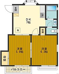 JR中央本線 八王子駅 バス21分 唐松下車 徒歩3分の賃貸アパート 2階2DKの間取り