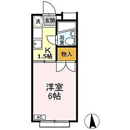 京王線 百草園駅 徒歩6分の賃貸マンション 2階1Kの間取り
