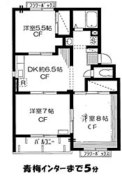 JR青梅線 小作駅 バス8分 中原北下車 徒歩1分の賃貸マンション 3階3DKの間取り