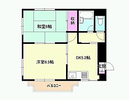 JR中央本線 八王子駅 徒歩12分の賃貸マンション 3階2DKの間取り