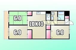 JR中央本線 高尾駅 徒歩15分の賃貸マンション 2階3LDKの間取り