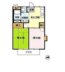京王線 長沼駅 徒歩17分の賃貸アパート 1階2Kの間取り