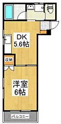 JR横浜線 相模原駅 徒歩17分の賃貸マンション 2階1DKの間取り