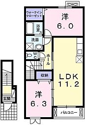 JR青梅線 拝島駅 バス18分 南雨間下車 徒歩3分の賃貸アパート 2階2LDKの間取り