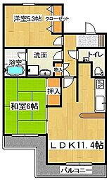 JR青梅線 小作駅 徒歩25分の賃貸マンション 3階2LDKの間取り