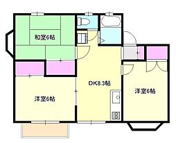 JR青梅線 小作駅 徒歩14分の賃貸アパート 2階3DKの間取り