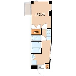 京王高尾線 山田駅 徒歩5分の賃貸マンション 2階1Kの間取り