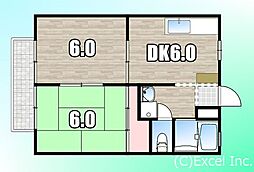 JR中央本線 八王子駅 バス24分 元八一下車 徒歩4分の賃貸アパート 1階2DKの間取り