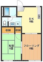 JR青梅線 羽村駅 徒歩10分の賃貸アパート 1階2DKの間取り