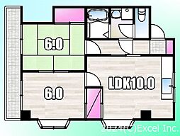 JR中央本線 西八王子駅 バス25分 唐松下車 徒歩9分の賃貸マンション 3階2LDKの間取り