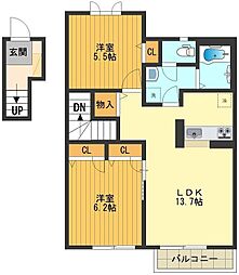 JR中央本線 高尾駅 バス5分 鍛冶屋敷下車 徒歩1分の賃貸アパート 2階2LDKの間取り
