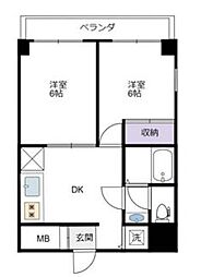 京王線 京王八王子駅 徒歩2分の賃貸マンション 4階2DKの間取り