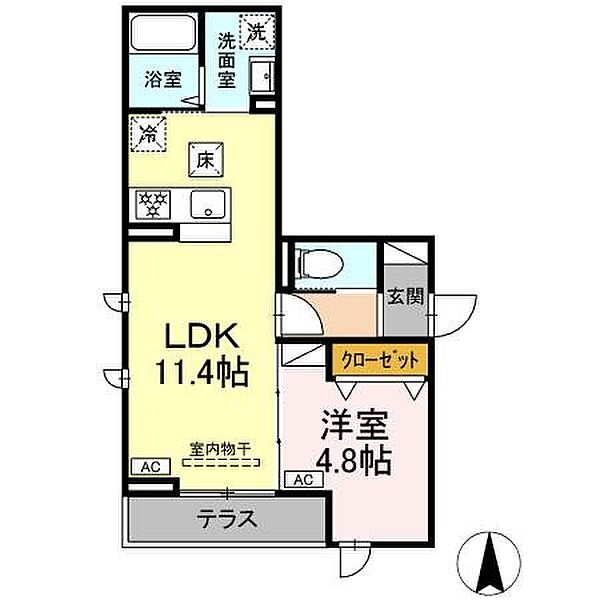 東京都多摩市乞田(賃貸アパート1LDK・1階・38.36㎡)の写真 その2
