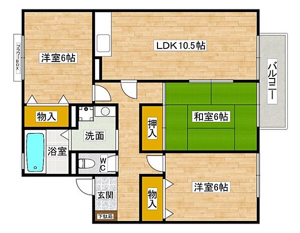 セジュール甲風園 ｜兵庫県西宮市甲風園2丁目(賃貸アパート3LDK・1階・70.13㎡)の写真 その2