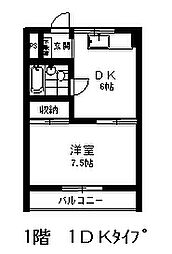 クレール小瀬 1DKの間取図画像