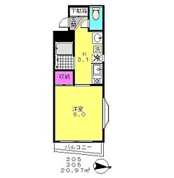 マザール平和台 1Kの間取図画像