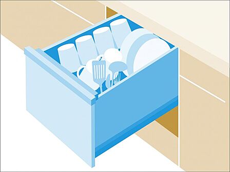 食器洗浄乾燥機を標準装備。作動中は他の家事を並行して進めることができ、家事の時短と負担軽減につながります。高温、高圧水流で洗浄するため、除菌・消臭効果が期待でき、衛生面での安心感が高まります。また、手