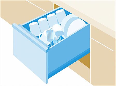 食器洗浄乾燥機 食器の後片付けに便利な食器洗浄乾燥機を標準装備。ビルトインタイプなので見た目もスッキリ、特に共働き世帯のご家族には必須品です。
