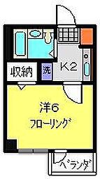 マンション川口 2階1Kの間取り