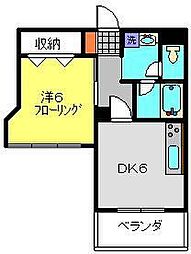 ベルビュー日吉 2階1DKの間取り