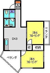 サンヴィレッジやしま 3階2LDKの間取り