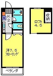 西山ハイツ 1Kの間取図画像