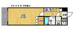シャンテ三船2 1Kの間取図画像