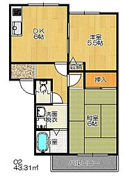 グリーンハイツ2 2DKの間取図画像