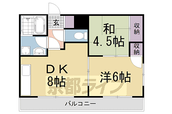 京都府京都市伏見区深草大亀谷岩山町(賃貸マンション2LDK・2階・43.74㎡)の写真 その2