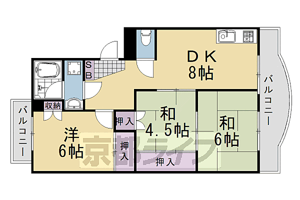 スカイラーク桂 302｜京都府京都市西京区牛ヶ瀬奥ノ防町(賃貸マンション3DK・3階・50.22㎡)の写真 その2