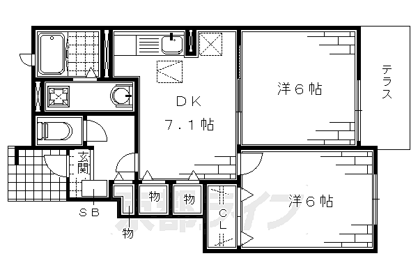 京都府京都市伏見区横大路畔ノ内(賃貸アパート2DK・1階・45.89㎡)の写真 その2