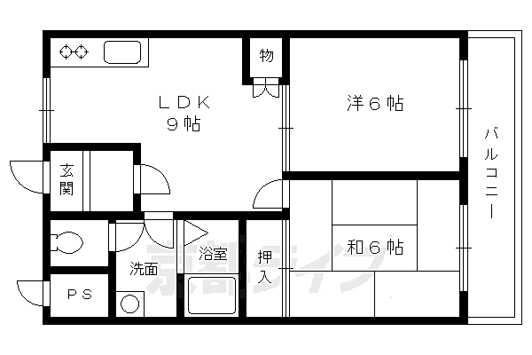 京都府京都市伏見区深草大亀谷六躰町(賃貸マンション2LDK・2階・45.00㎡)の写真 その2