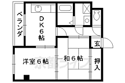 京阪本線 淀駅 徒歩30分の賃貸マンション 2階2DKの間取り