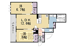 京阪本線 中書島駅 徒歩30分の賃貸マンション 2階2LDKの間取り