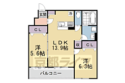 京阪本線 丹波橋駅 徒歩4分の賃貸アパート 1階2LDKの間取り