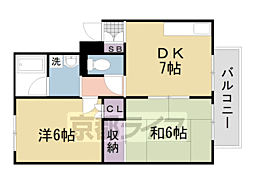 JR奈良線 JR藤森駅 徒歩1分の賃貸マンション 1階2DKの間取り