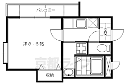 京都市営烏丸線 くいな橋駅 徒歩11分の賃貸マンション 3階1Kの間取り