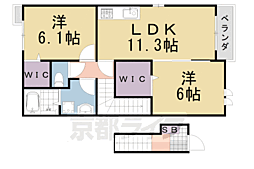 JR山陰本線 園部駅 徒歩23分の賃貸アパート 1階2DKの間取り