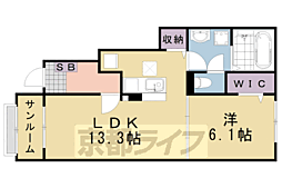 JR山陰本線 園部駅 3.2kmの賃貸アパート 1階1LDKの間取り