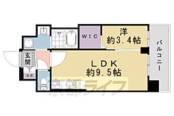 京都市営烏丸線 十条駅 徒歩3分の賃貸マンション 2階1LDKの間取り