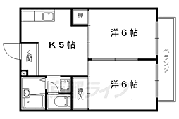 京都地下鉄東西線 石田駅 徒歩15分の賃貸アパート 1階2DKの間取り