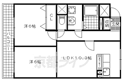 京都地下鉄東西線 小野駅 徒歩18分の賃貸マンション 1階2LDKの間取り