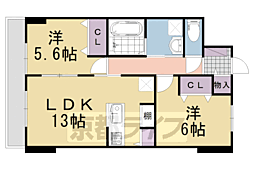 グランレブリー桂川グレイスレジデンス 4階2LDKの間取り