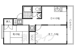 阪急京都本線 桂駅 徒歩15分の賃貸アパート 2階2DKの間取り