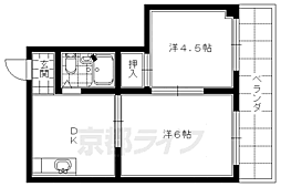 JR東海道・山陽本線 西大路駅 徒歩10分の賃貸マンション 2階2DKの間取り