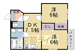JR山陰本線 園部駅 徒歩15分の賃貸アパート 1階2DKの間取り