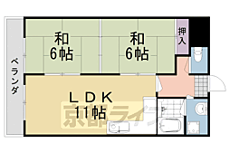 阪急嵐山線 上桂駅 徒歩12分の賃貸マンション 6階2LDKの間取り