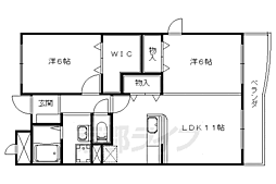 京都地下鉄東西線 石田駅 徒歩20分の賃貸マンション 2階2LDKの間取り